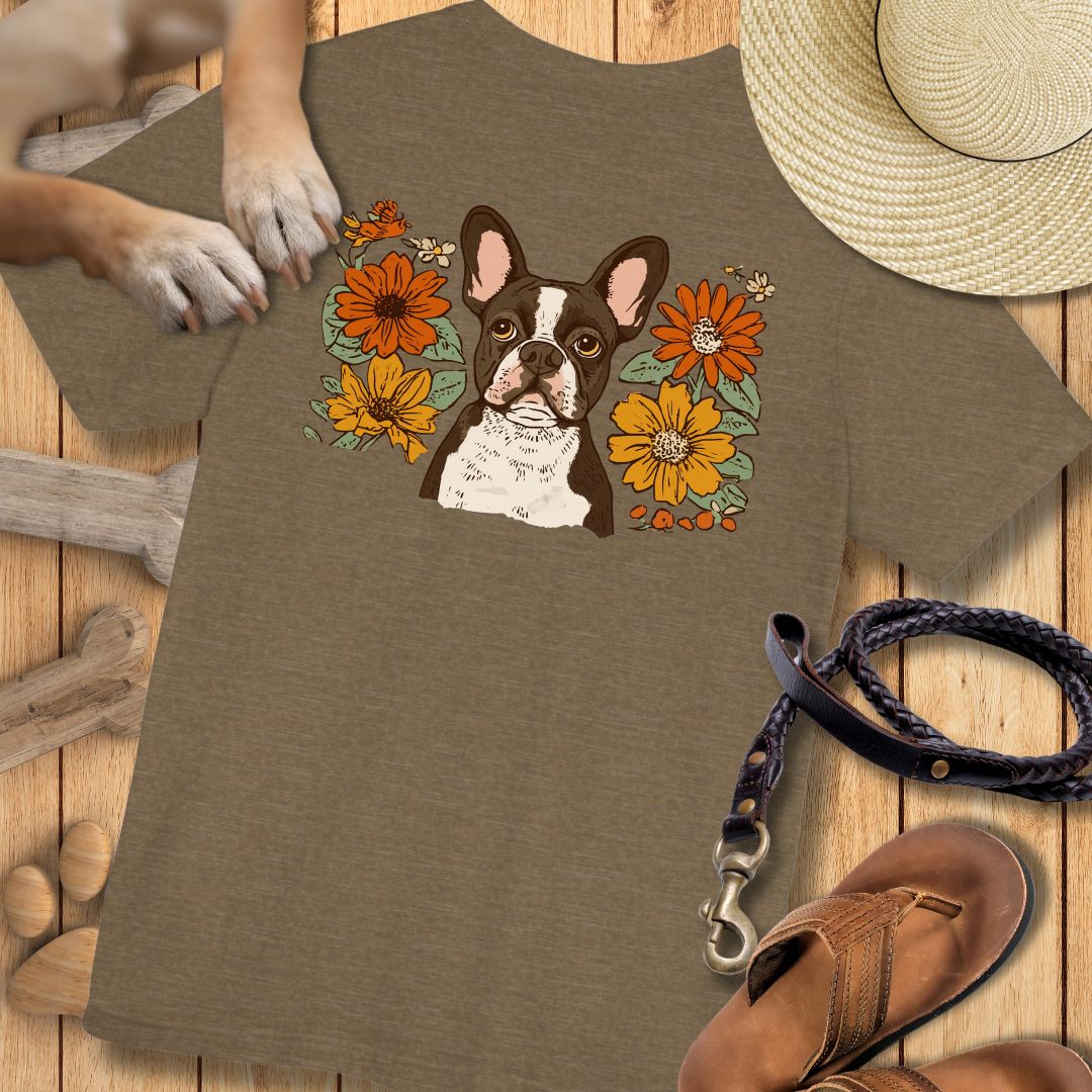 Französische Bulldogge in Blumen - Nur Hinten - T-Shirt Unisex Modern Fit - Weich & Leicht