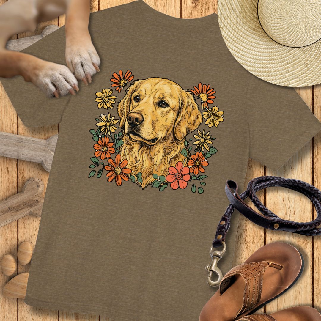 Golden Retriever in Blumen - Nur Hinten - T-Shirt Unisex Modern Fit - Weich & Leicht