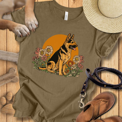 Floral Deutscher Schäferhund - T-Shirt Unisex Modern Fit - Weich & Leicht