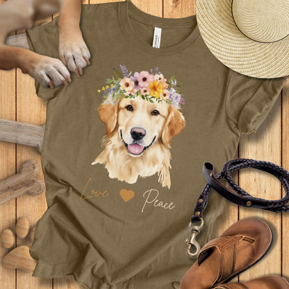 Golden Retriever Love & Peace - T-Shirt Damen Modern Fit - Weich & Leicht