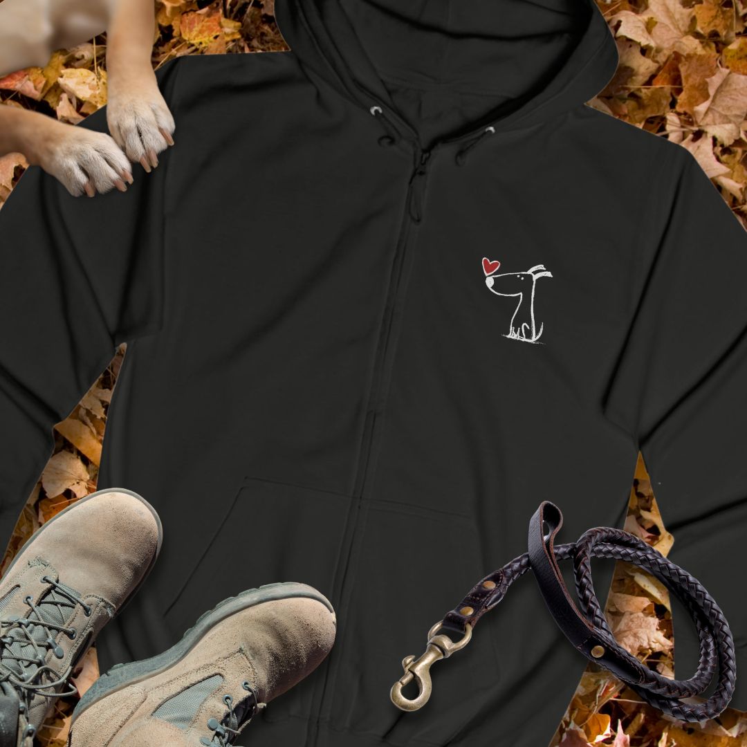 Kleiner Hund mit Herz - Vorne & Hinten - Unisex Zip Hoodie Classic Fit