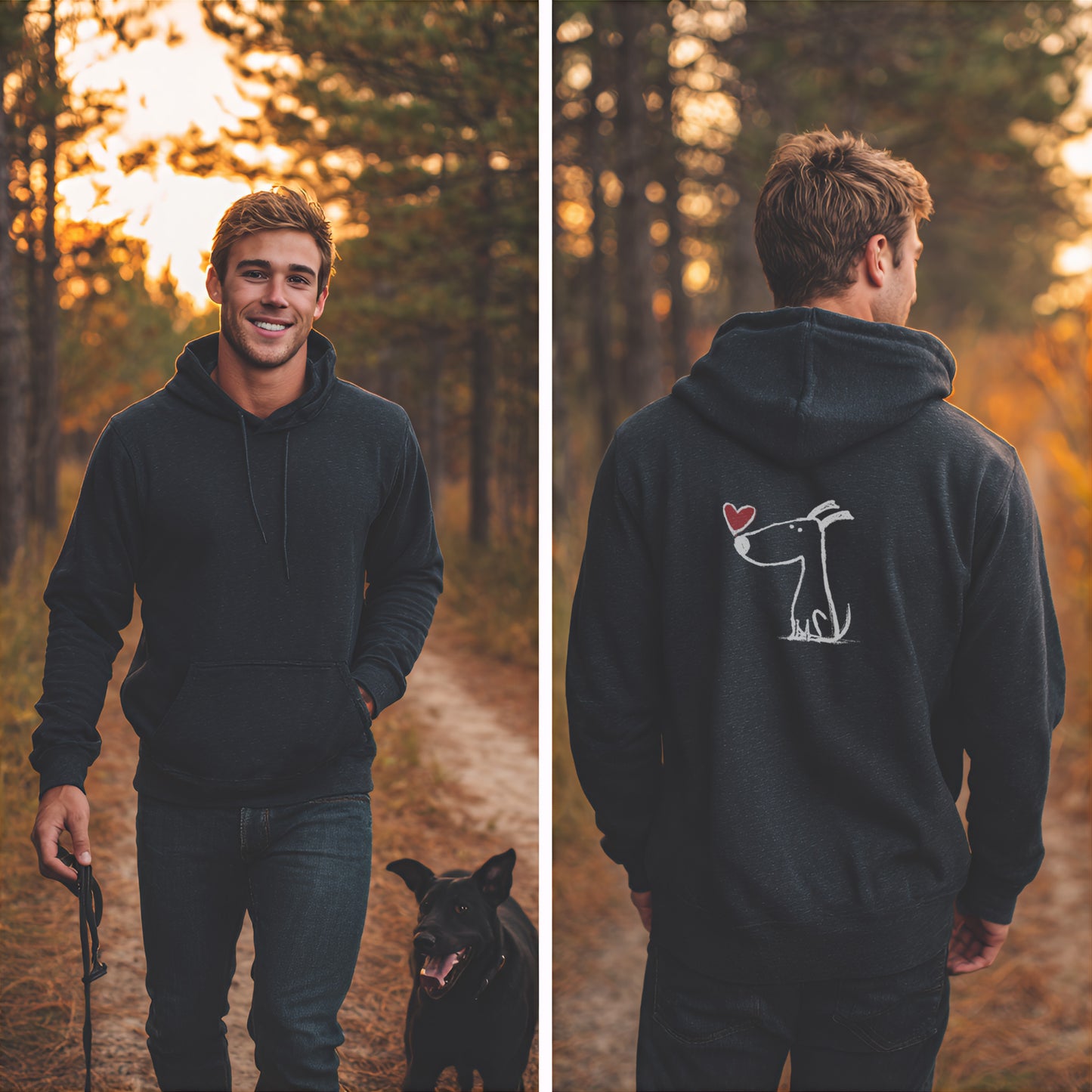 Kleiner Hund mit Herz - Nur Hinten - Hoodie Unisex Modern Fit