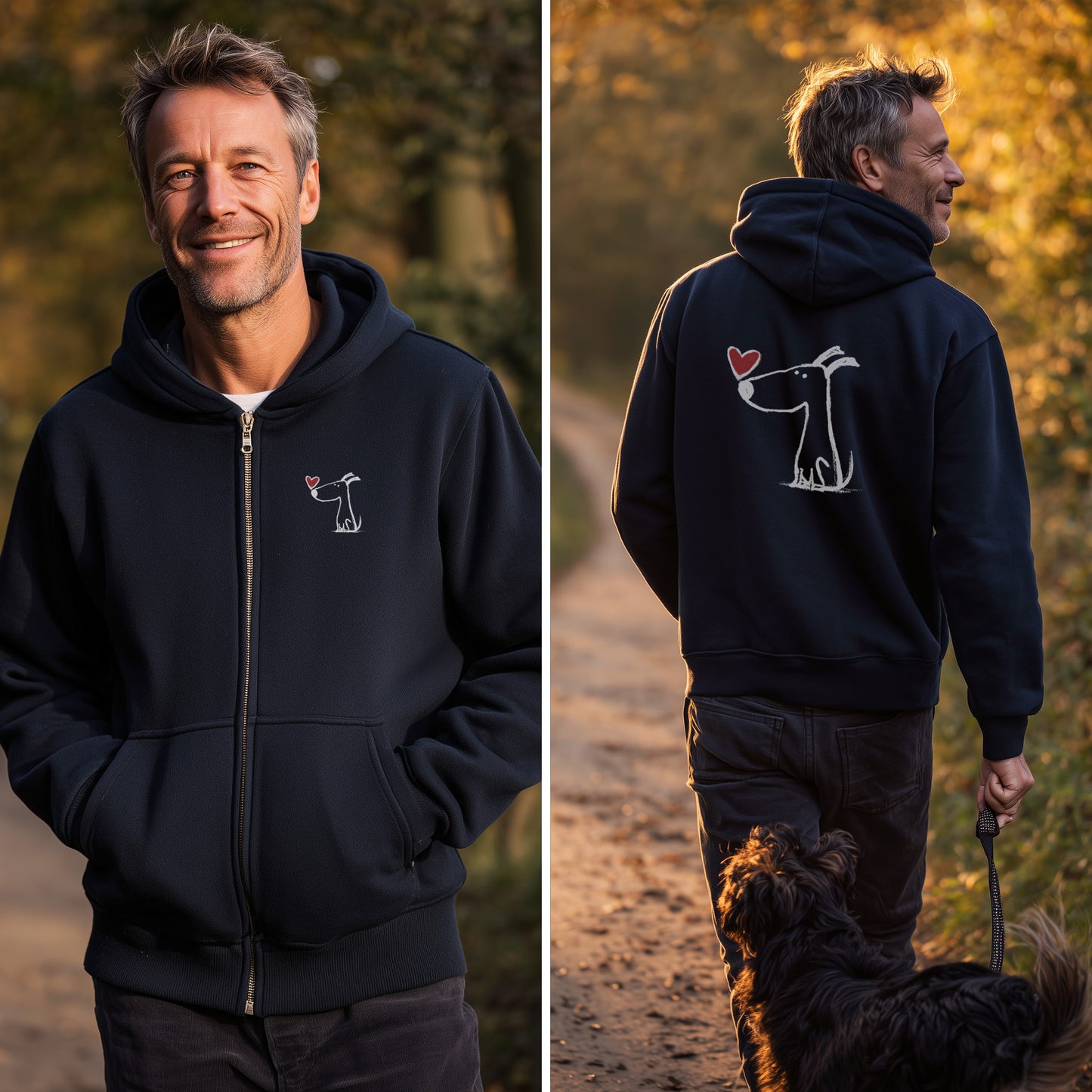 Kleiner Hund mit Herz - Vorne & Hinten - Unisex Zip Hoodie Classic Fit