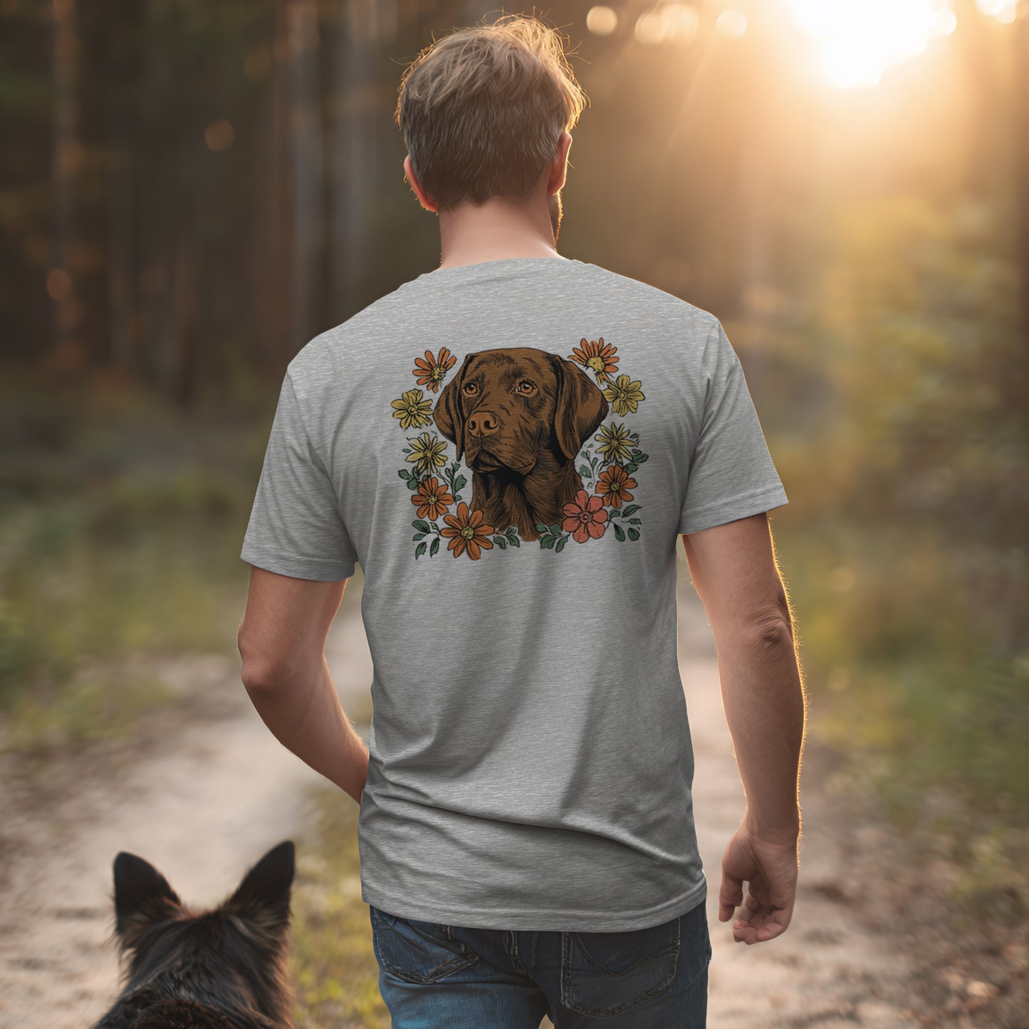 Labrador in Blumen - Nur Hinten - T-Shirt Unisex Modern Fit - Weich & Leicht