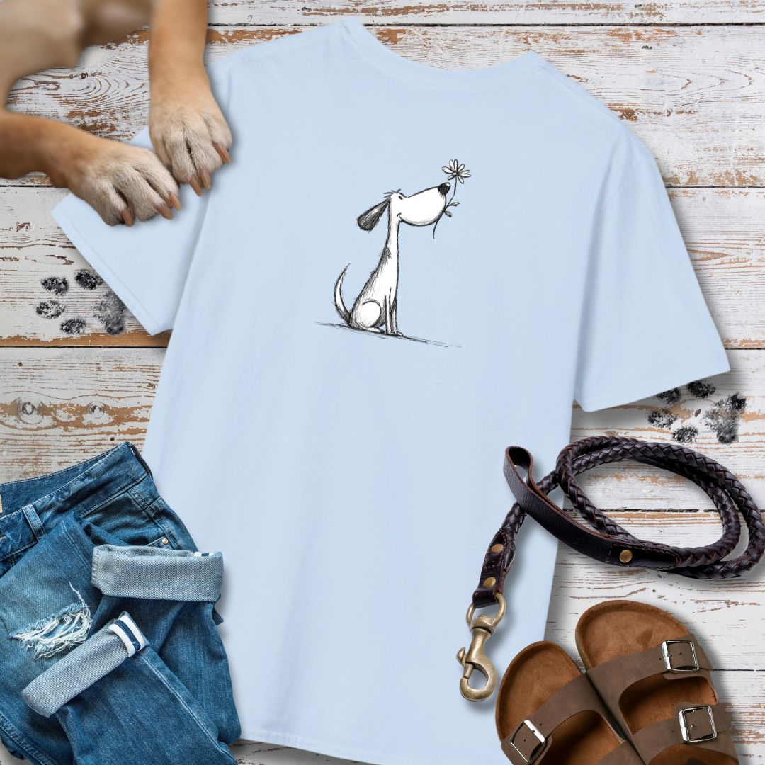 Kleiner Hund mit Blume - Vorne & Hinten - T-Shirt Unisex Classic Fit - Bequemer Klassiker