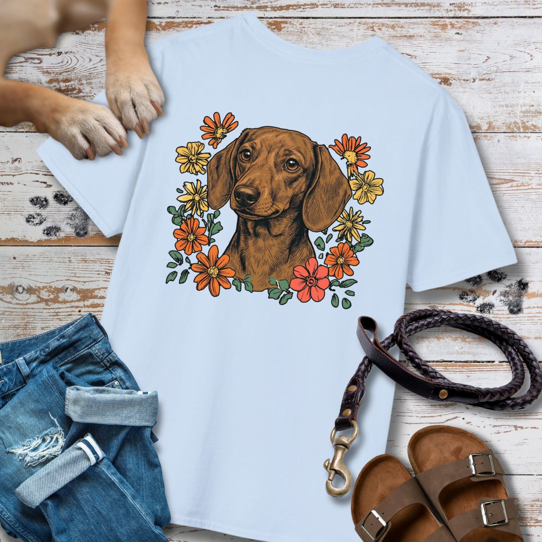 Dackel in Blumen - Nur Hinten - T-Shirt Unisex Classic Fit - Bequemer Klassiker