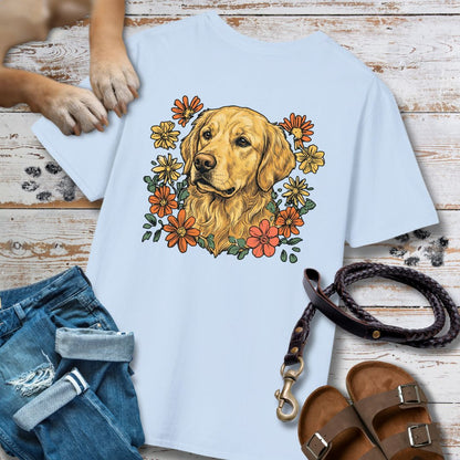 Golden Retriever in Blumen - Nur Hinten - T-Shirt Unisex Classic Fit - Bequemer Klassiker