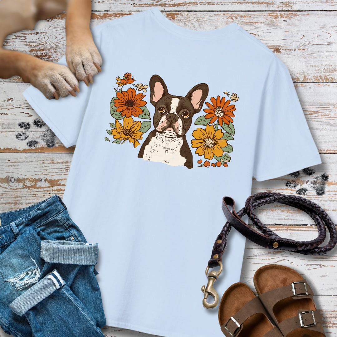 Französische Bulldogge in Blumen - Nur Hinten - T-Shirt Unisex Classic Fit - Bequemer Klassiker