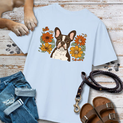 Französische Bulldogge in Blumen - Nur Hinten - T-Shirt Unisex Classic Fit - Bequemer Klassiker