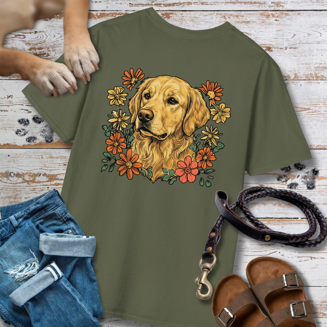 Golden Retriever in Blumen - Nur Hinten - T-Shirt Unisex Classic Fit - Bequemer Klassiker