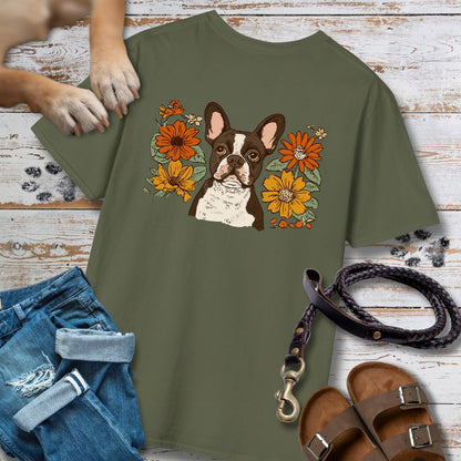 Französische Bulldogge in Blumen - Nur Hinten - T-Shirt Unisex Classic Fit - Bequemer Klassiker