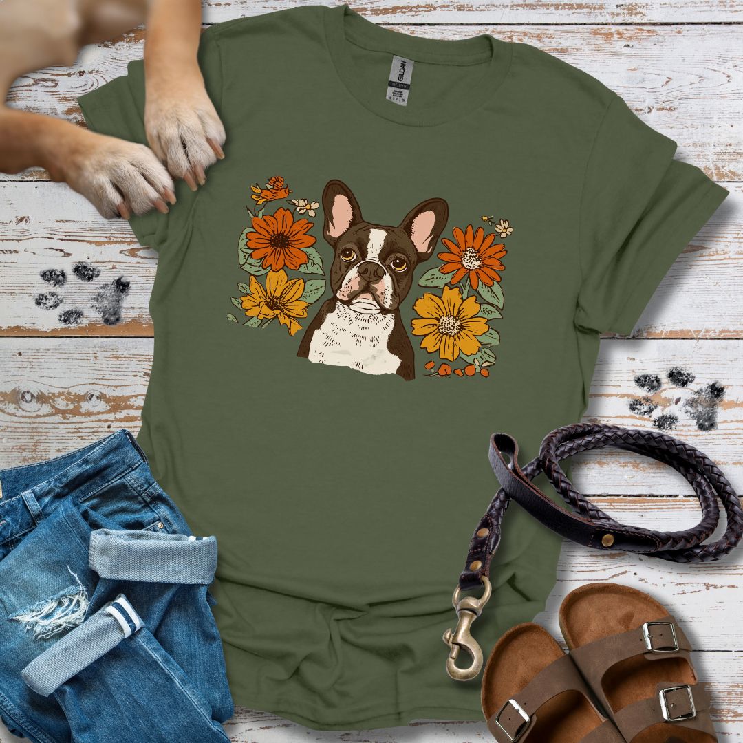 Floral Französische Bulldogge - T-Shirt Unisex Relaxed Fit