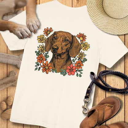Dackel in Blumen - Nur Hinten - T-Shirt Unisex Modern Fit - Weich & Leicht