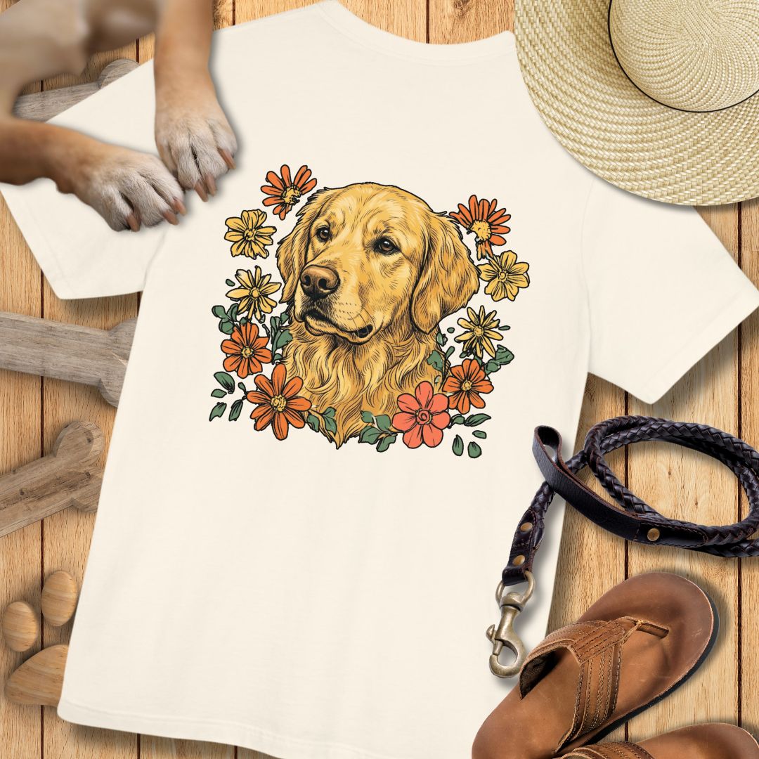 Golden Retriever in Blumen - Nur Hinten - T-Shirt Unisex Modern Fit - Weich & Leicht