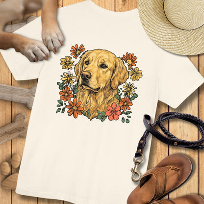 Golden Retriever in Blumen - Nur Hinten - T-Shirt Unisex Modern Fit - Weich & Leicht