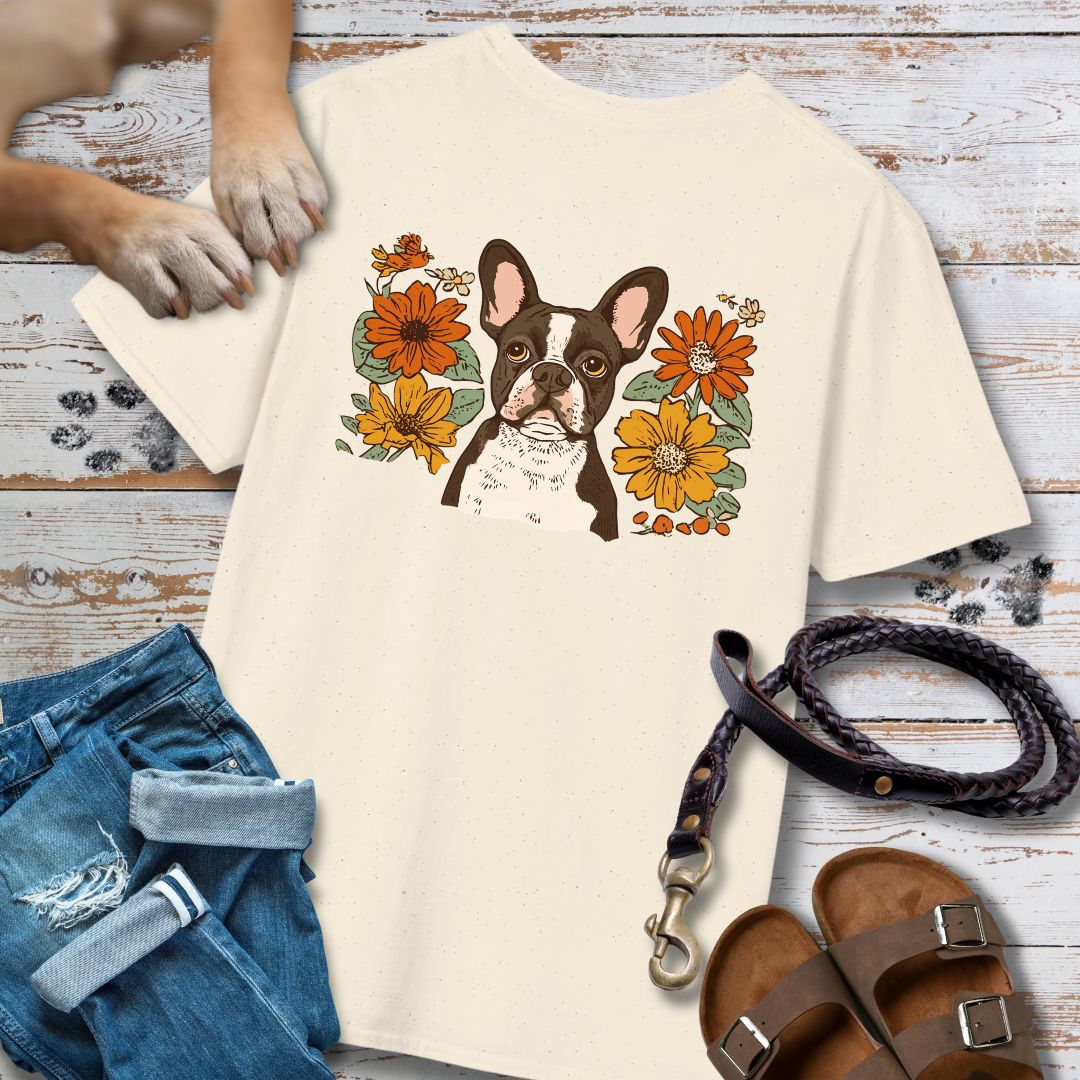 Französische Bulldogge in Blumen - Nur Hinten - T-Shirt Unisex Classic Fit - Bequemer Klassiker