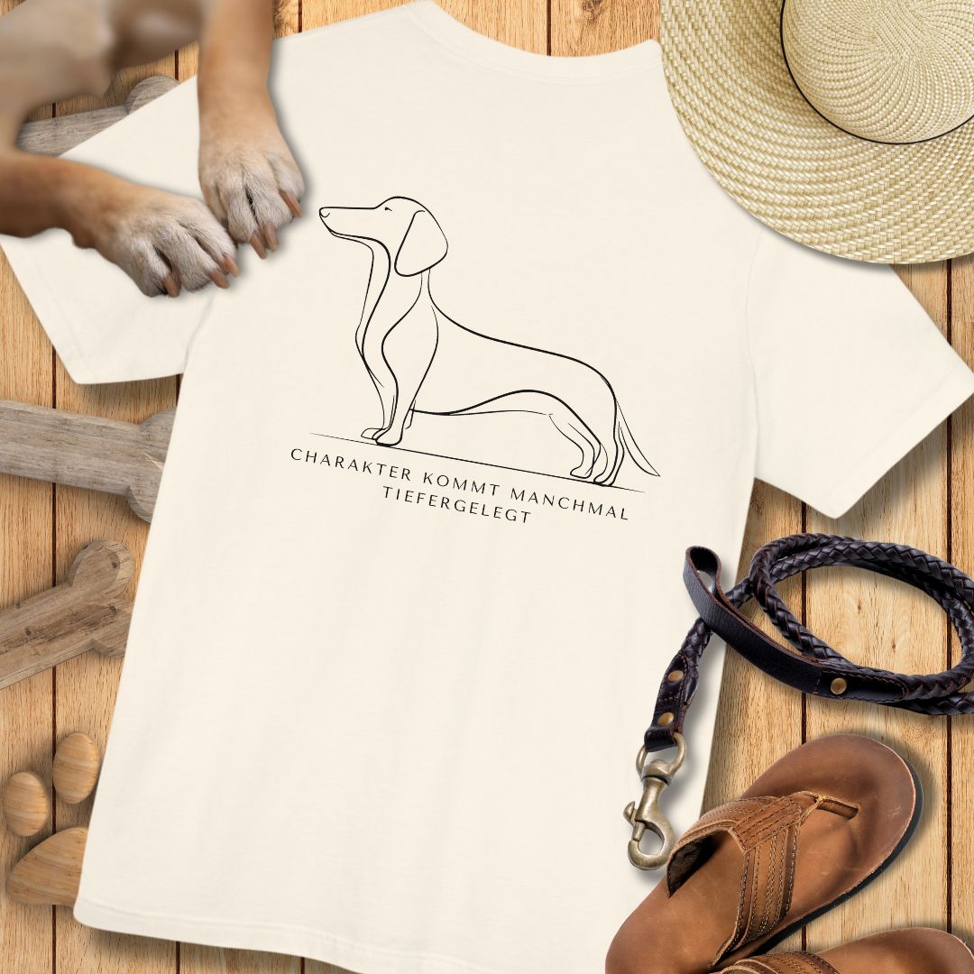 Charakter Tiefergelegt - Dackel - Vorne & Hinten - T-Shirt Unisex Modern Fit - Weich & Leicht