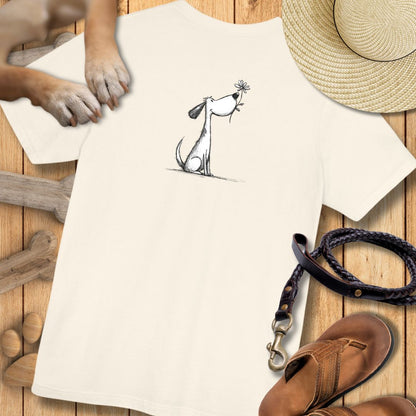 Kleiner Hund mit Blume - Vorne & Hinten - T-Shirt Unisex Modern Fit - Weich & Leicht