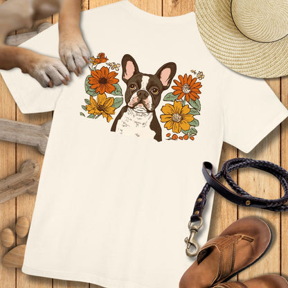 Französische Bulldogge in Blumen - Nur Hinten - T-Shirt Unisex Modern Fit - Weich & Leicht