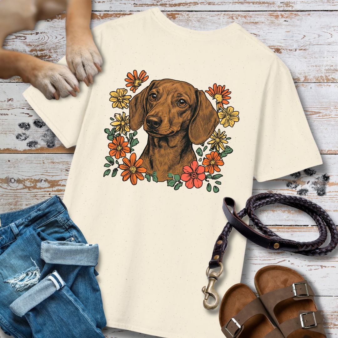 Dackel in Blumen - Nur Hinten - T-Shirt Unisex Classic Fit - Bequemer Klassiker