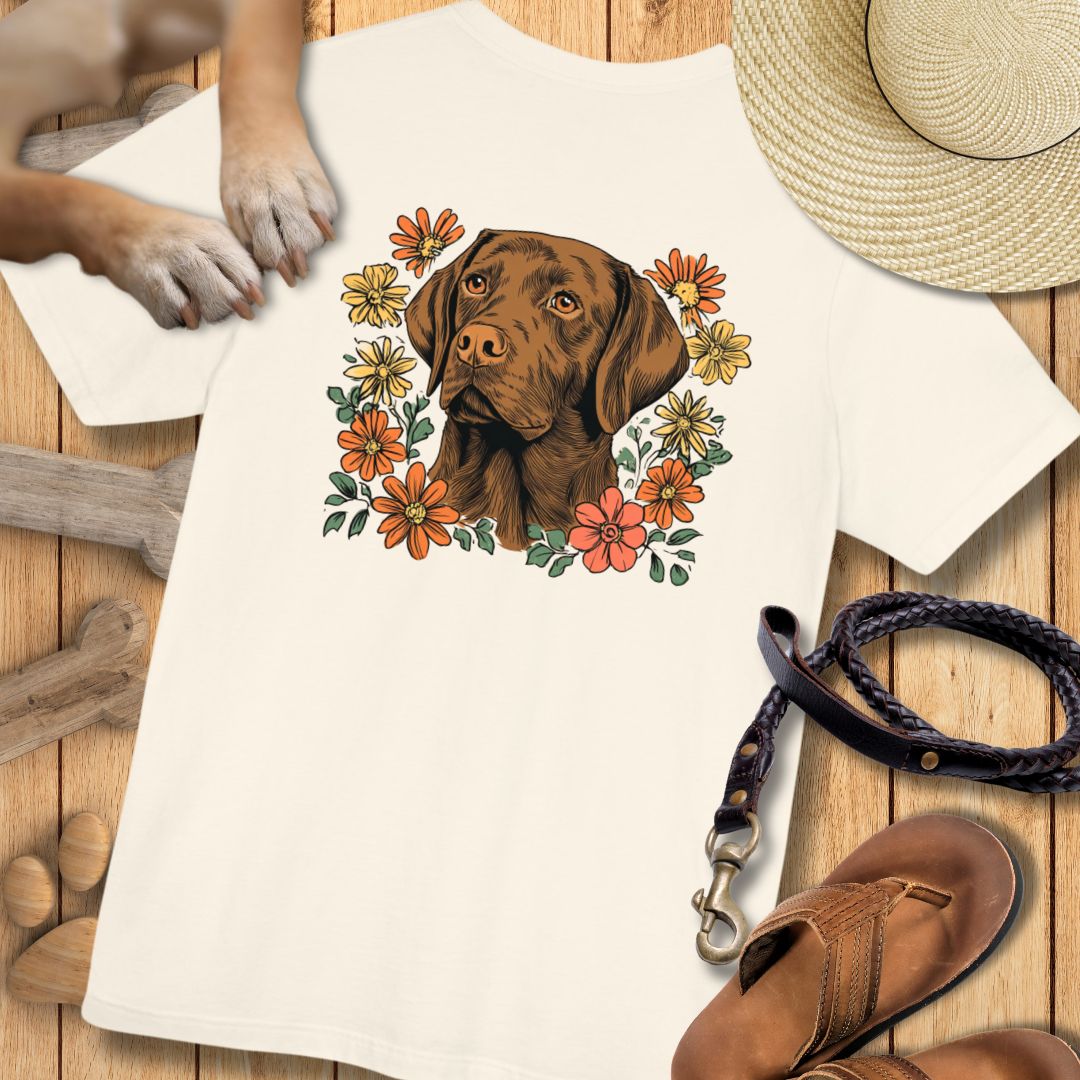 Labrador in Blumen - Nur Hinten - T-Shirt Unisex Modern Fit - Weich & Leicht