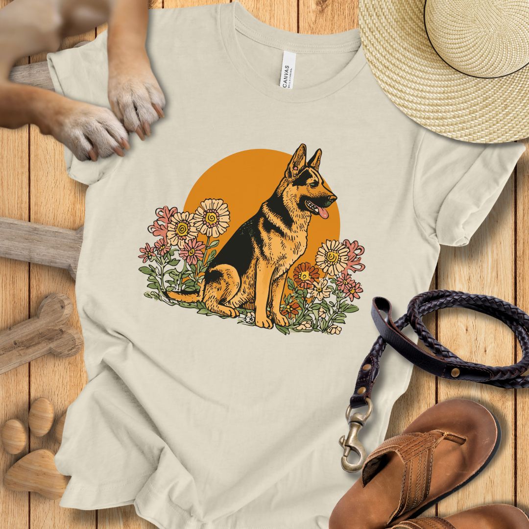 Floral Deutscher Schäferhund - T-Shirt Unisex Slim Fit