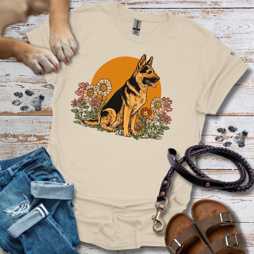 Floral Deutscher Schäferhund - T-Shirt Unisex Relaxed Fit
