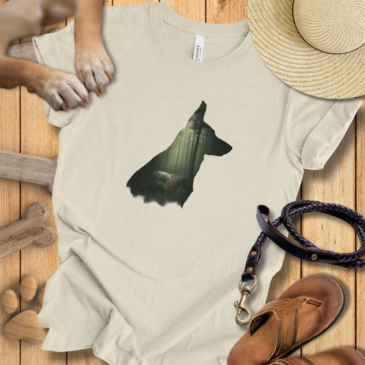 Schäferhund Silhouette mit Wald - T-Shirt Unisex Slim Fit