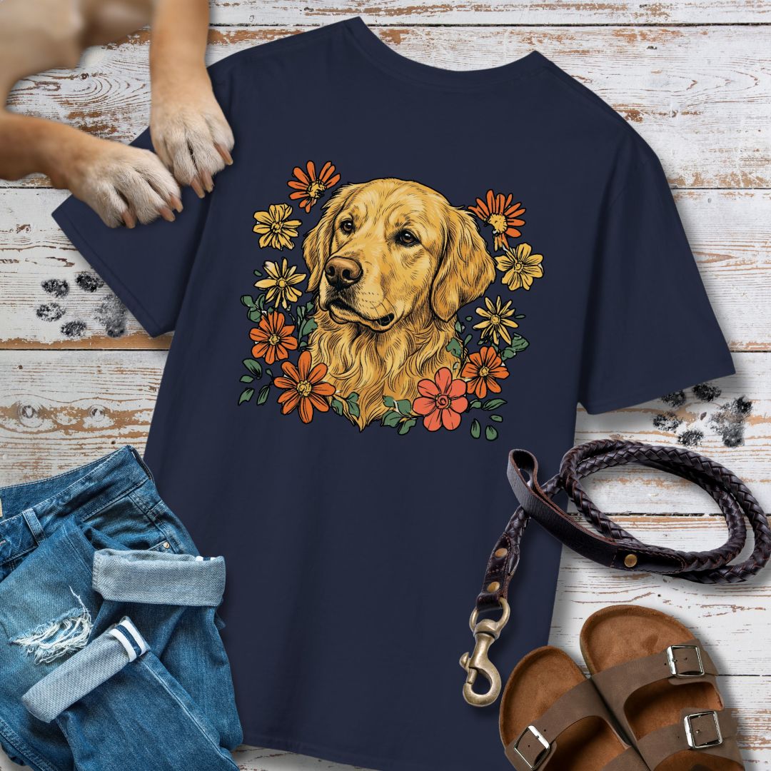 Golden Retriever in Blumen - Nur Hinten - T-Shirt Unisex Classic Fit - Bequemer Klassiker