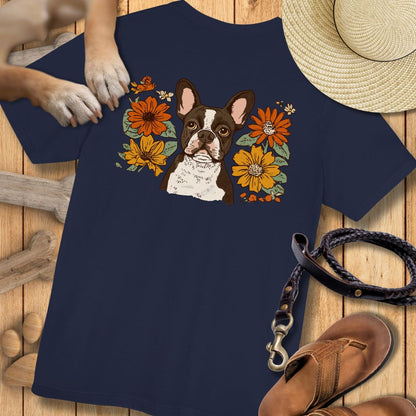 Französische Bulldogge in Blumen - Nur Hinten - T-Shirt Unisex Modern Fit - Weich & Leicht