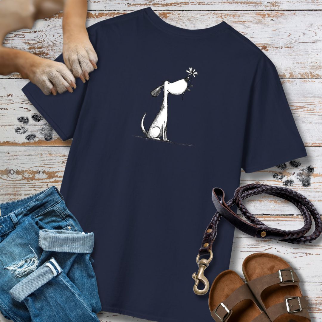 Kleiner Hund mit Blume - Vorne & Hinten - T-Shirt Unisex Classic Fit - Bequemer Klassiker