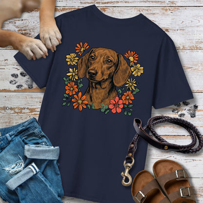 Dackel in Blumen - Nur Hinten - T-Shirt Unisex Classic Fit - Bequemer Klassiker
