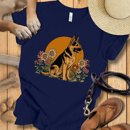 Floral Deutscher Schäferhund - T-Shirt Unisex Modern Fit - Weich & Leicht