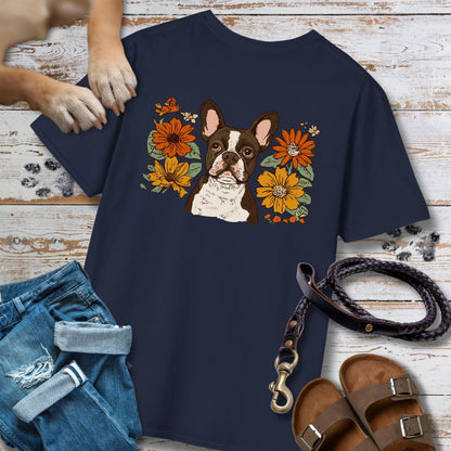 Französische Bulldogge in Blumen - Nur Hinten - T-Shirt Unisex Classic Fit - Bequemer Klassiker