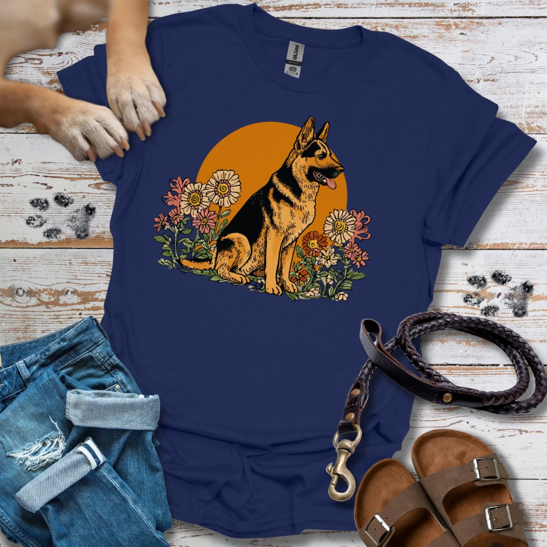 Floral Deutscher Schäferhund - T-Shirt Unisex Relaxed Fit