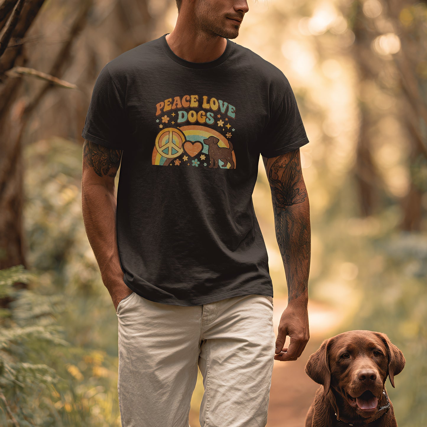 Peace Love Dogs Retro - T-Shirt Unisex Classic Fit Standard Qualität