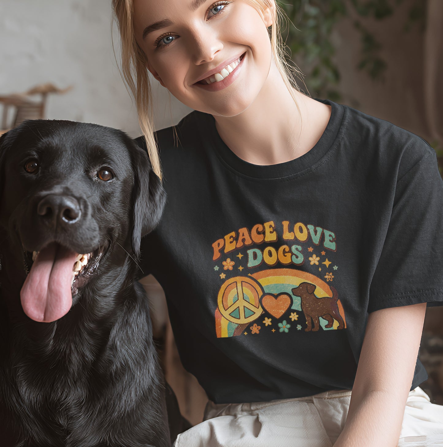 Peace Love Dogs Retro - T-Shirt Unisex Classic Fit Standard Qualität