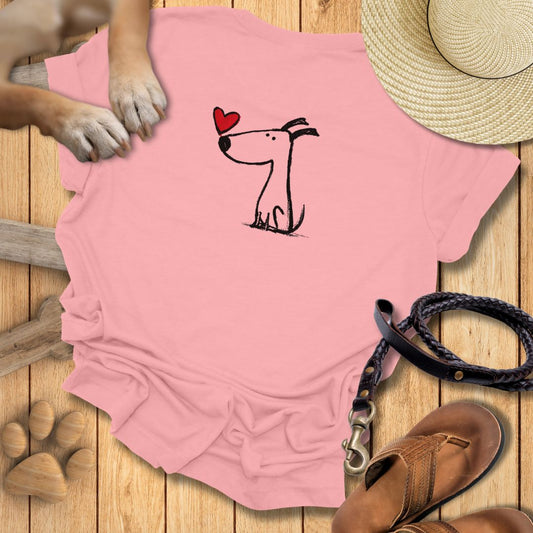 Kleiner Hund mit Herz - Beidseitig bedrucktes T-Shirt Damen Slim Fit