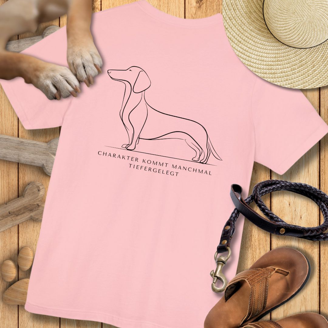 Charakter Tiefergelegt - Dackel - Vorne & Hinten - T-Shirt Unisex Modern Fit - Weich & Leicht