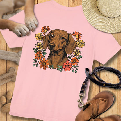 Dackel in Blumen - Nur Hinten - T-Shirt Unisex Modern Fit - Weich & Leicht
