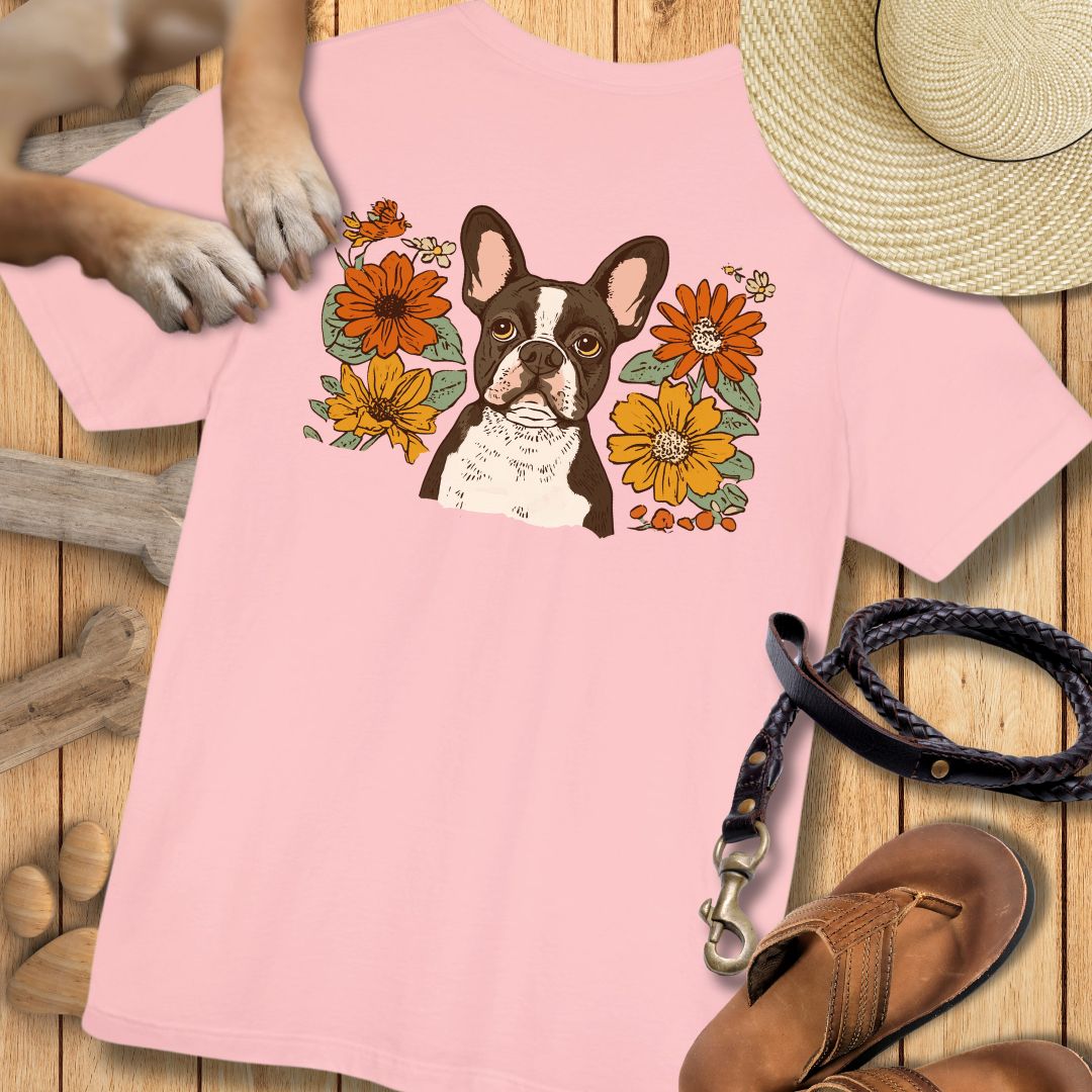 Französische Bulldogge in Blumen - Nur Hinten - T-Shirt Unisex Modern Fit - Weich & Leicht