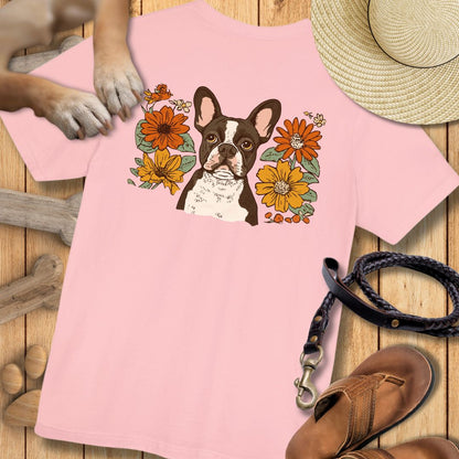 Französische Bulldogge in Blumen - Nur Hinten - T-Shirt Unisex Modern Fit - Weich & Leicht