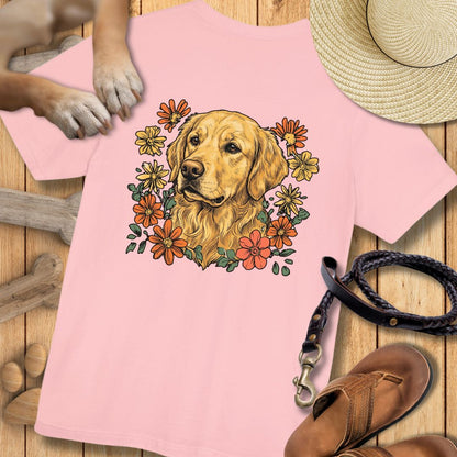 Golden Retriever in Blumen - Nur Hinten - T-Shirt Unisex Modern Fit - Weich & Leicht