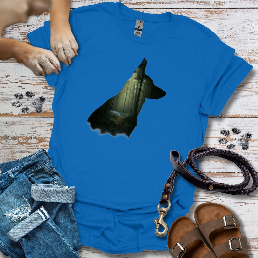 Schäferhund Silhouette mit Wald - T-Shirt Unisex Relaxed Fit