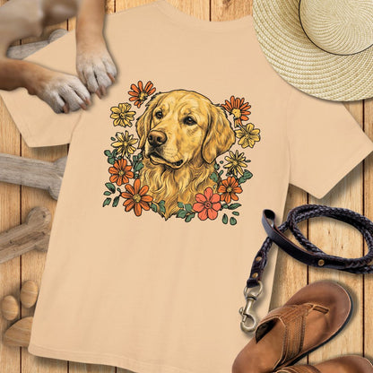 Golden Retriever in Blumen - Nur Hinten - T-Shirt Unisex Modern Fit - Weich & Leicht
