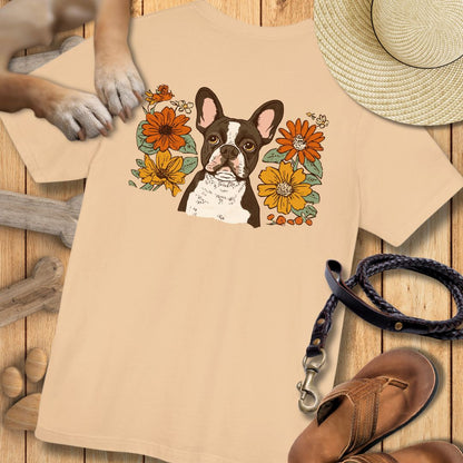 Französische Bulldogge in Blumen - Nur Hinten - T-Shirt Unisex Modern Fit - Weich & Leicht