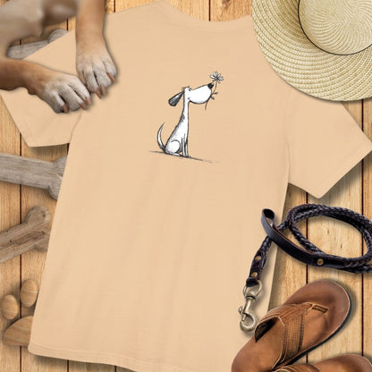 Kleiner Hund mit Blume - Vorne & Hinten - T-Shirt Unisex Modern Fit - Weich & Leicht