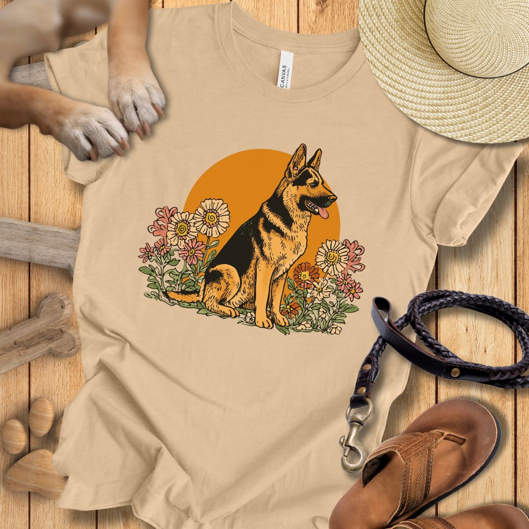 Floral Deutscher Schäferhund - T-Shirt Unisex Slim Fit