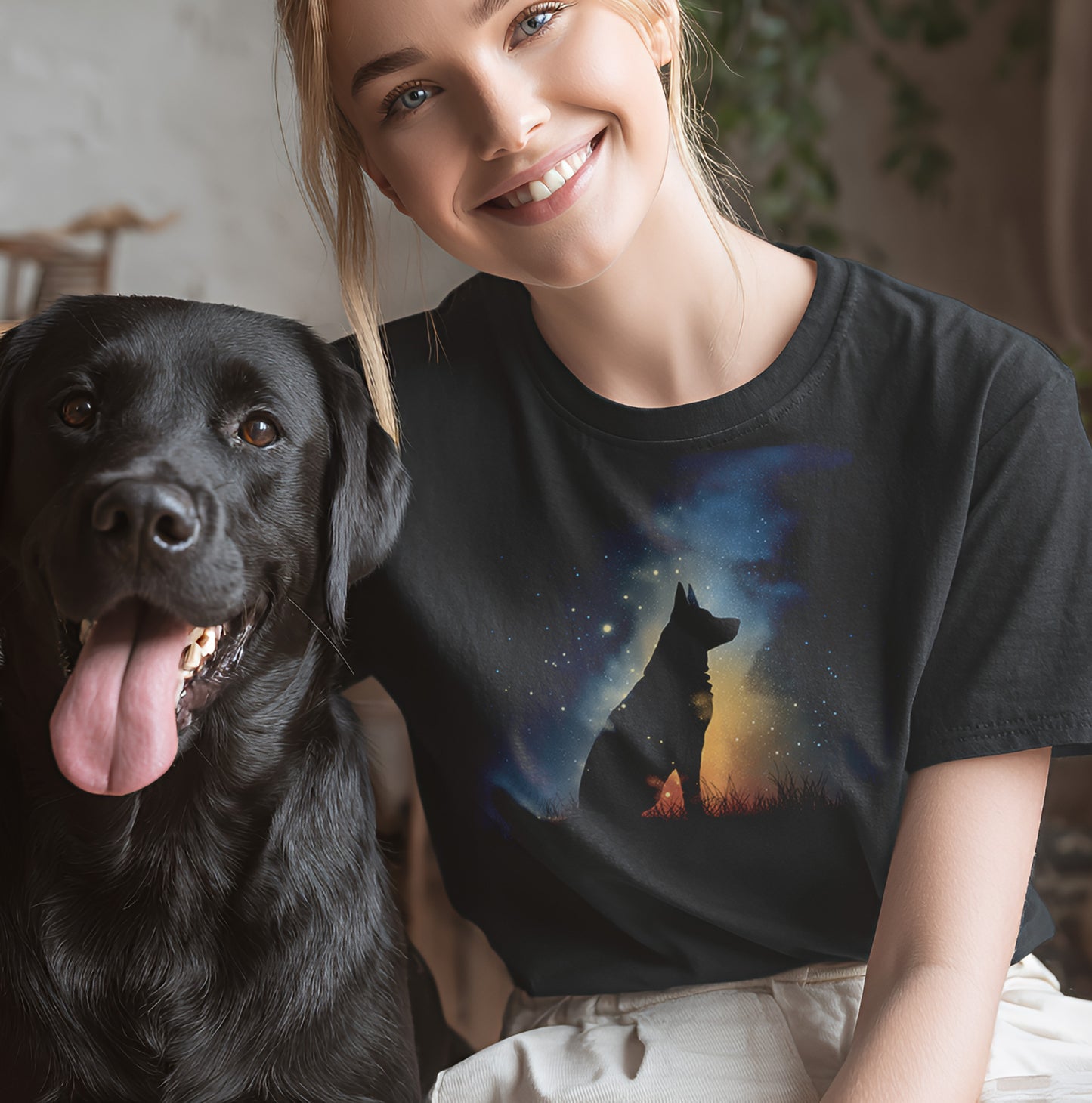 Schäferhund in Sternennacht - T-Shirt Unsisex Modern Fit - Weich & Leicht