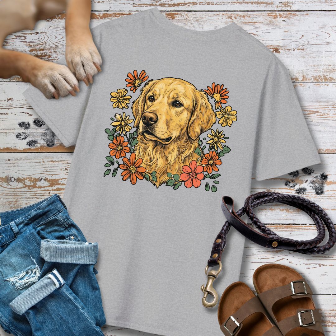 Golden Retriever in Blumen - Nur Hinten - T-Shirt Unisex Classic Fit - Bequemer Klassiker